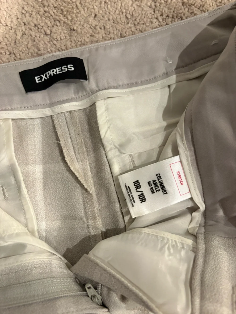 Express Columnist Ankle Stretch Light Gray and White Plaid Dress Pants - Picture 3 of 4